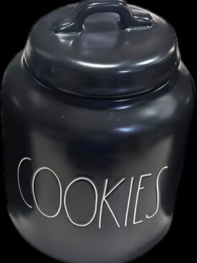 Rae Dunn Black Cookie Jar with White Lettering